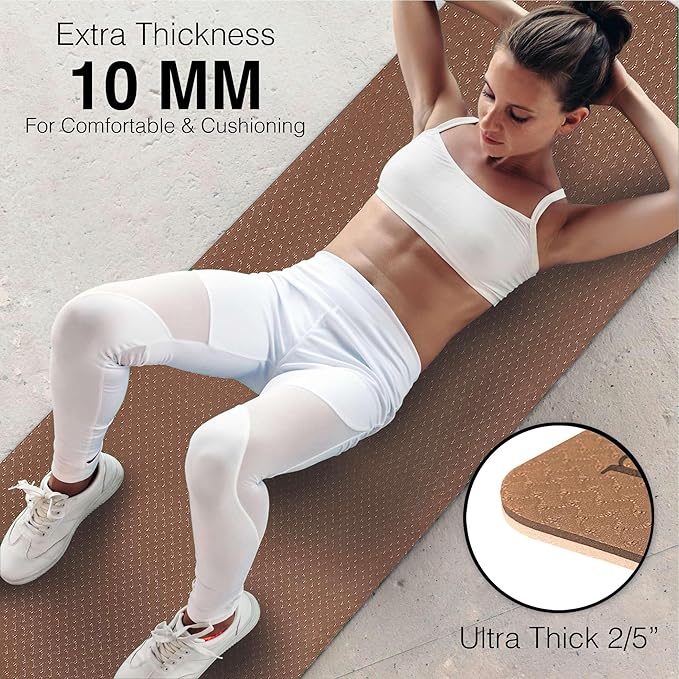 Extra Thick Exercise Yoga Mat with Strap - 2/5 Inch (10MM), Non-Slip Workout Mat for Yoga, Pilates, and Floor Exercises - Bloomnest