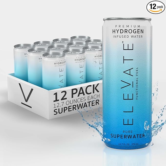 ELEVATE SUPERWATER Premium Hydrogen Water (12 pack). Highest Hydrogen (3-5 PPM) and Lowest -650 ORP. Supports Recovery, Energy, Hydration, Focus, and Endurance. BACKED BY SCIENCE. - Bloomnest