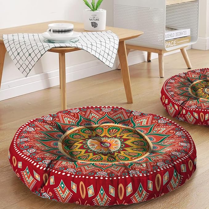 Mandala Meditation Cushion, Boho Meditation Mat, Meditation Pillows for Sitting on Floor, Cushions for Sitting in Home and Outdoor, Round Floor Pillows Cushion Seating for Yoga 22'' X 22'' - Bloomnest
