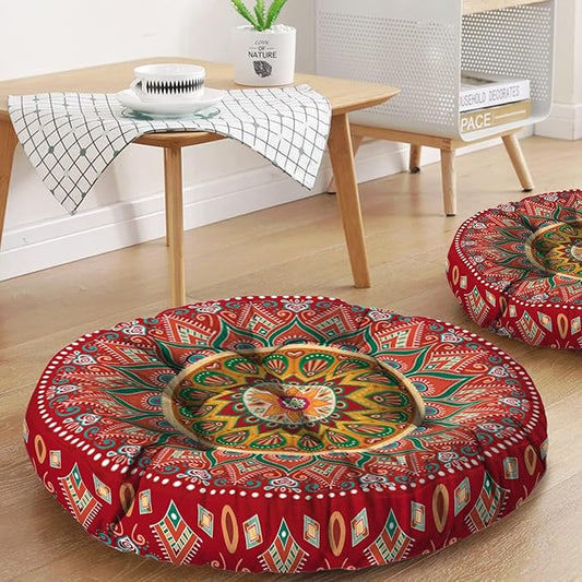 Mandala Meditation Cushion, Boho Meditation Mat, Meditation Pillows for Sitting on Floor, Cushions for Sitting in Home and Outdoor, Round Floor Pillows Cushion Seating for Yoga 22'' X 22'' - Bloomnest