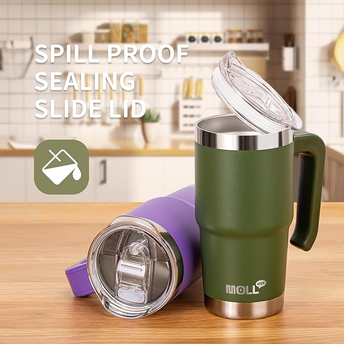 16 oz Tumbler with Handle Reusable Stainless Steel Vacuum Insulated Tumbler Cups with Lid and Straw Travel Coffee Mug for Women(Grass Green) - Bloomnest
