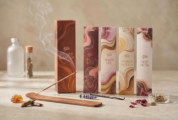 Premium Guruji Divinity Sacred Warmth Incense Sticks Gift Set with Holder | Hand-Rolled Masala Incense for Meditation, Yoga & Home Fragrance Guruji+Divinity