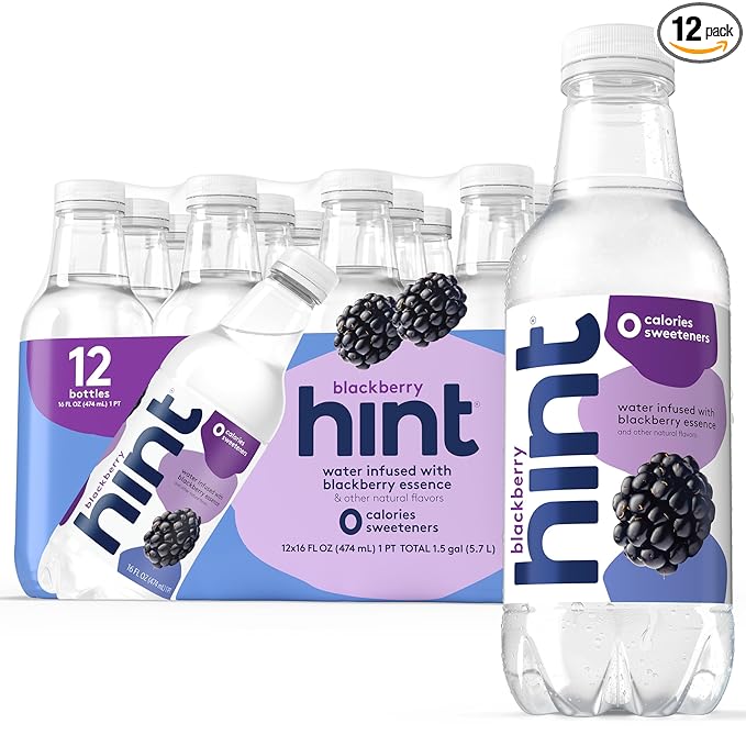 Hint Fruit-Infused Bottled Water, Blackberry - Sugar Free Flavored Water with Zero Calories, Natural Fruit Essences, and No Artificial Sweeteners - 16 Fl Oz (Pack of 12) - Bloomnest