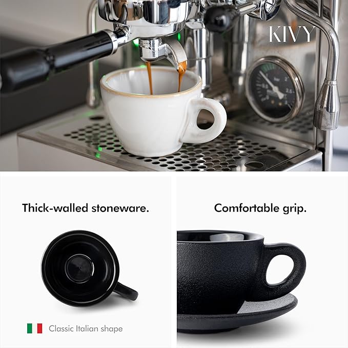 KIVY Cappuccino cups set of 4 [8oz] - Thick-walled stoneware cappuccino cup set for latte art - Latte mugs - Latte cups - Latte mug - Coffee cup black - Ceramic latte cup and saucer - Bloomnest