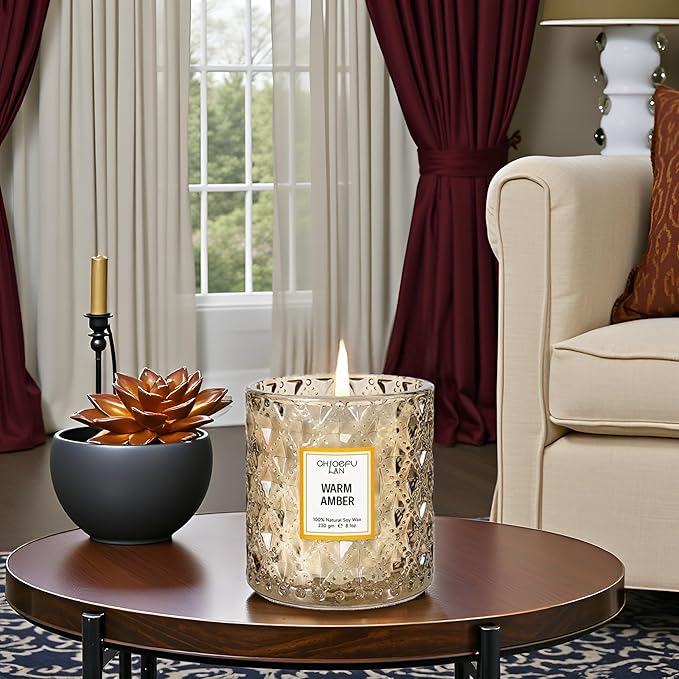 Chloefu LAN Amber Candles, Luxury Candle for Home Scented, Long Burning Time, Holiday Gifts, All Natural Soy Wax Decorative Candles, Scented Candle Gifts for Men&Women, 8.1oz - Bloomnest