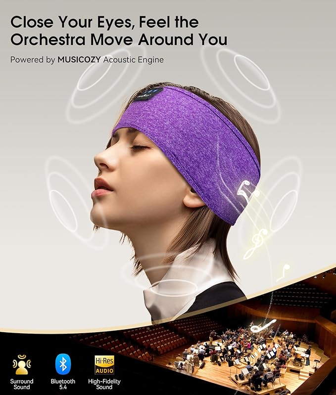 MUSICOZY Sleep Headphones Bluetooth 5.4 Headband, Wireless Earphones Music Sleep Earbuds Sleeping Eye Mask with HD Stereo Speakers for Workout Running Travel Yoga, Ideal Gifts for Women Men - Bloomnest