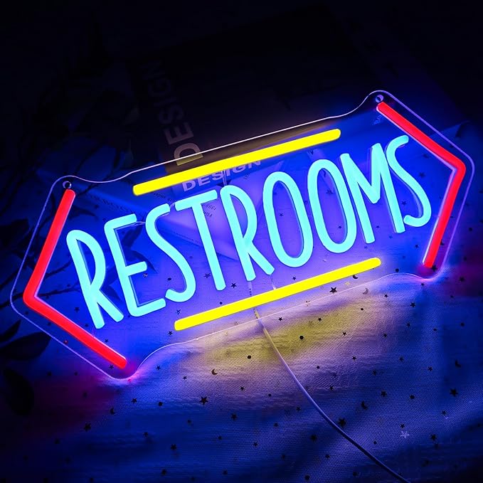 Restroom Neon Sign for Wall Decor, Toilet Led Signs for Bathroom, Unisex Bathroom Sign, USB Dimmable Neon Lights for Restrooms Shop Business Market Store Restaurant Bathroom Bar Hotels - Bloomnest