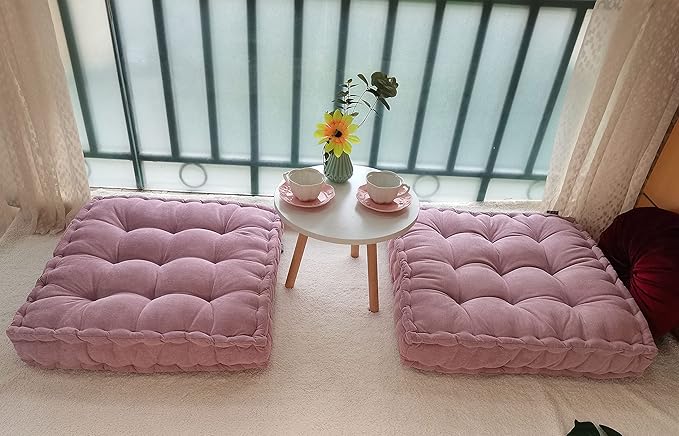 Verpert Floor Pillow 25x25 Inch Square Meditation Cushion Floor Seating for Adults Oversized Tufted seat Cushion Reading Nook for Kids, Yoga Meditation Pillow for Sitting on Floor (Purple)