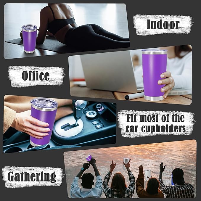 20 oz Tumbler Coffee Travel Tumblers Bulk with Lid Stainless Steel Double Wall Vacuum Insulated Mug Powder Coated Cups fit Car Cupholder for Hot and Cold - Purple, 4Pack