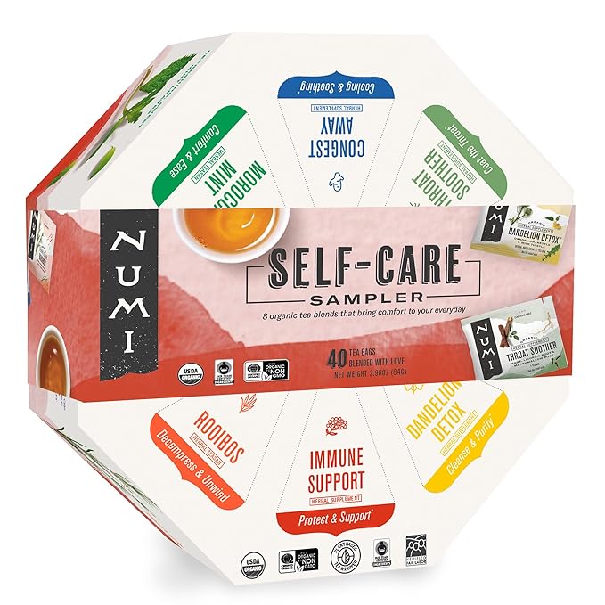 Numi Organic Tea Self-Care Sampler, Herbal Tea Gift Set, 40 Tea Bags Assortment - Bloomnest