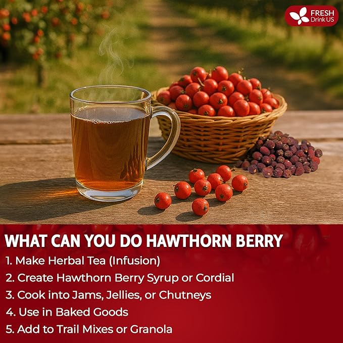 FreshDrinkUS, 16oz Premium Dried Hawthorn Berries – All-Natural, Non-GMO, Perfect for Tea, Smoothies, Baking & Snacking – Healthy, Versatile Superfood - Bloomnest
