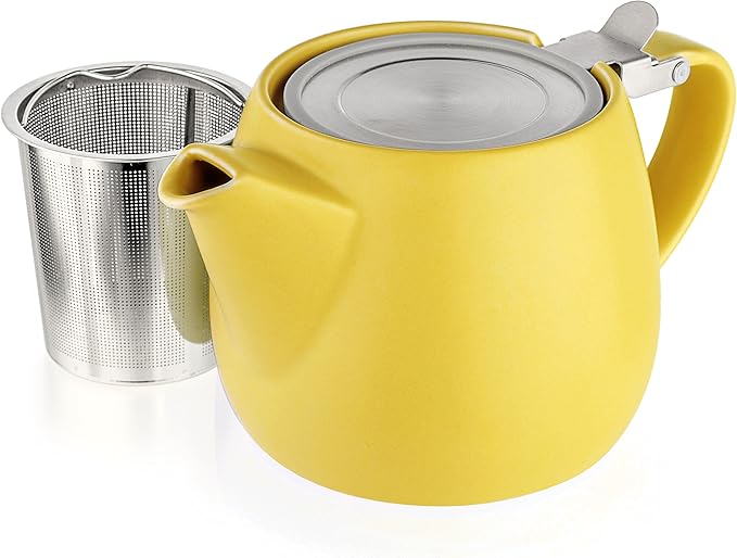 Tealyra - Pluto Porcelain Small Teapot Yellow - 18.2-ounce (1-2 cups) - Matte Finish - Stainless Steel Lid and Extra-Fine Infuser To Brew Loose Leaf Tea - 540ml - Bloomnest