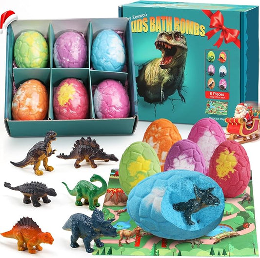 Bath Bombs for Kids with Surprise Inside, 6 Pack Dinosaur Toys Toddler Bath Bombs Gift, Organic Bubble Bath Fizzies, Dinosaur Egg, Stocking Stuffers for Kids, Christmas Gifts for Kid 3-12 - Bloomnest