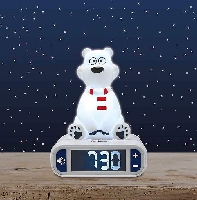 LEXiBOOK Polar Bear Digital Alarm Clock for Kids with Night Light Snooze, Childrens Clock, Luminous, White, RL800PB - Bloomnest