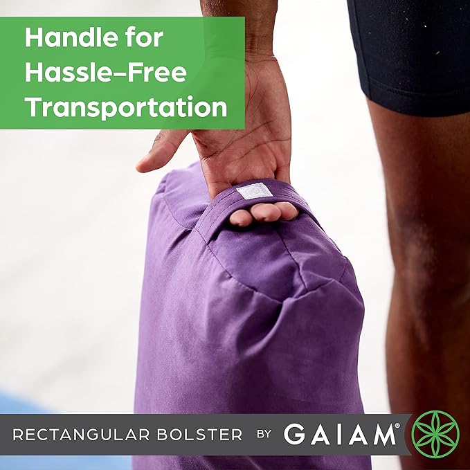 Gaiam Round Yoga Bolster Pillow, Soft Meditation Cushion for Yoga, Massage and Back Support, Breathable Cotton Fill, Zippered Microfiber Cover, Easy-Carry Handle, Machine Washable