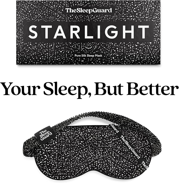TheSleepGuard Pure Silk Sleep Mask [100% 6A Mulberry Silk, 22 Momme] Light Blocking Travel Essentials. Eye Masks for Sleeping. Black Oeko-Tex Blindfold. Eye Covers for Men & Women