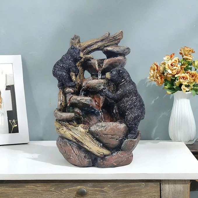 Indoor Desktop Fountain with LED Light – Layered Rock Waterfall, 11.02 x 6.29 x4.33 in, Perfect for Quiet and Relaxing Indoor Decoration - Bloomnest