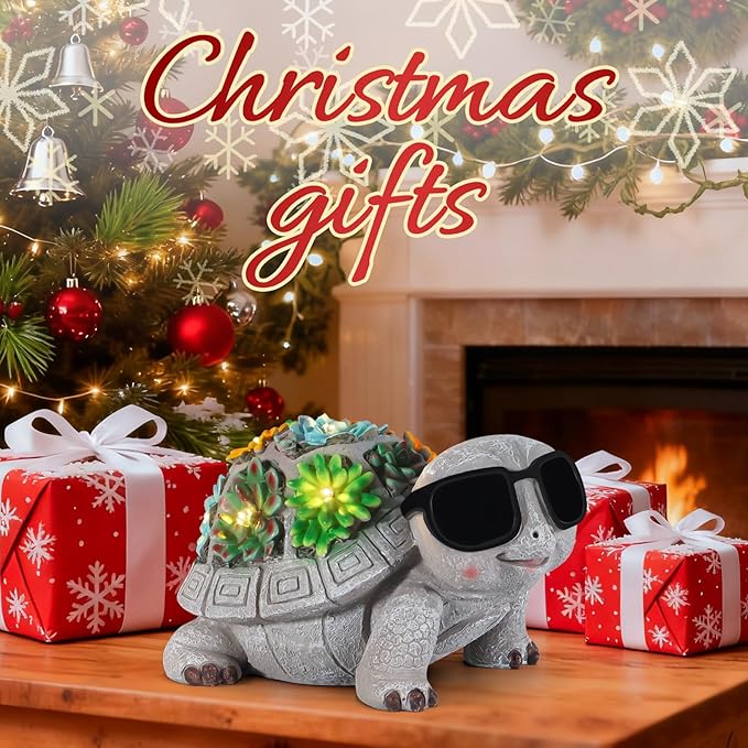 Solar Garden Statues Turtle with Succulent and LED Lights Birthday Gifts for Women Mom Grandma Solar Outdoor Decor for Patio Backyard Yard Lawn Decoration-Unique - Bloomnest
