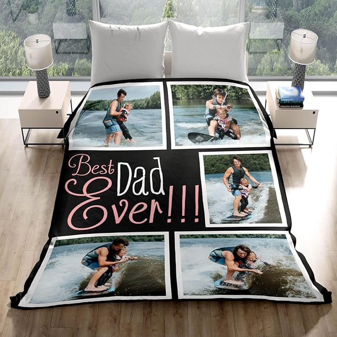 Gifts for Dad Custom Blankets with Photos Personalized Photo Blankets with Picture for Dad, Customized Throws Blanket for Fathers Day Plush Best Daddy Ever Family Husband Men Birthday