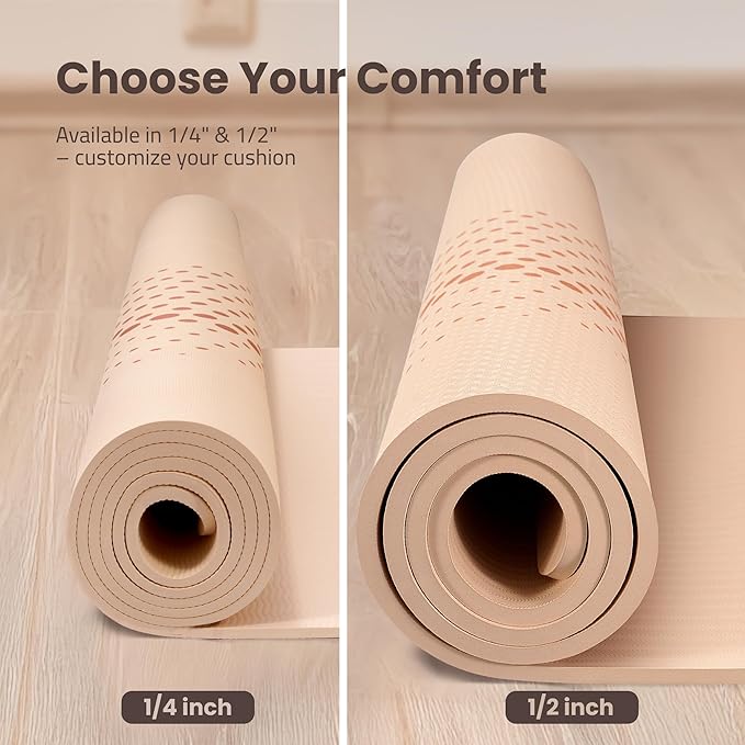 Large Yoga Mat (6'x4') – 1/4" & 1/2" Thick Exercise Mats for Home Workout, Extra Wide Workout Mats for Home Gym, Yoga, Pilates, Stretching, Floor & More