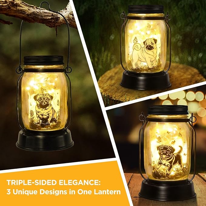 kyoryuger Pug Dog Gifts for Women/Men Pug Dog Solar Lanterns Mom Birthday Gift Pet Loss Lantern Pet Memorial Lights Solar Garden Decoration for Yard, Patio,Backyard,Porch Torches - Bloomnest