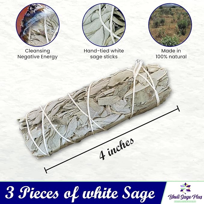 White Sage Sticks Pack of 3, Sage Smudge Kit 4'' Long Dried Sage Sticks for Meditation, Smudging and Cleansing, Getting Rid of Negative Energy - Bloomnest