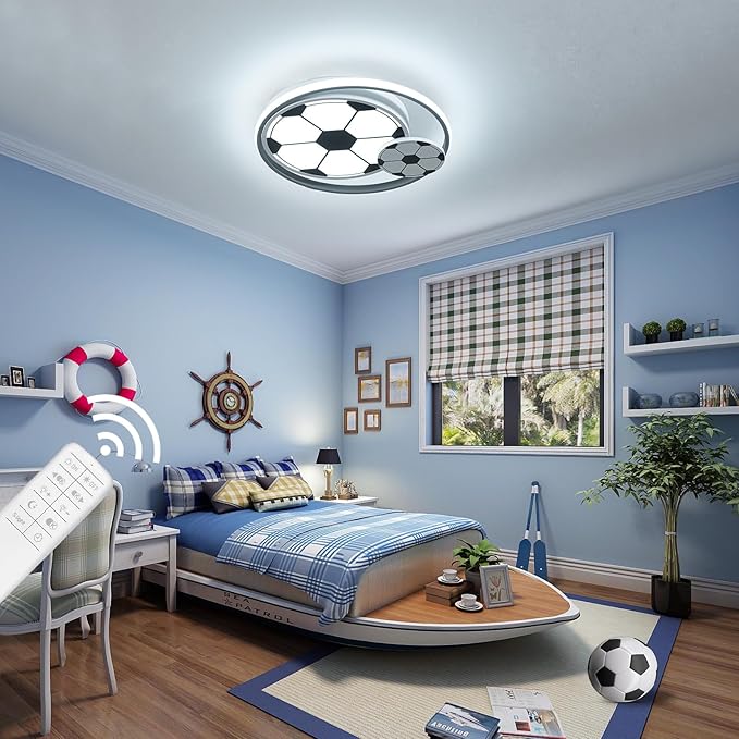 Modern Ceiling Light LED Kids Room Ceiling Lamp for Bedroom Dimmable Soccer Flush Mount Ceiling Light with Remote Control 17" Living Room Light Fixtures for Boys Room,Kitchen 3000k-6000K - Bloomnest