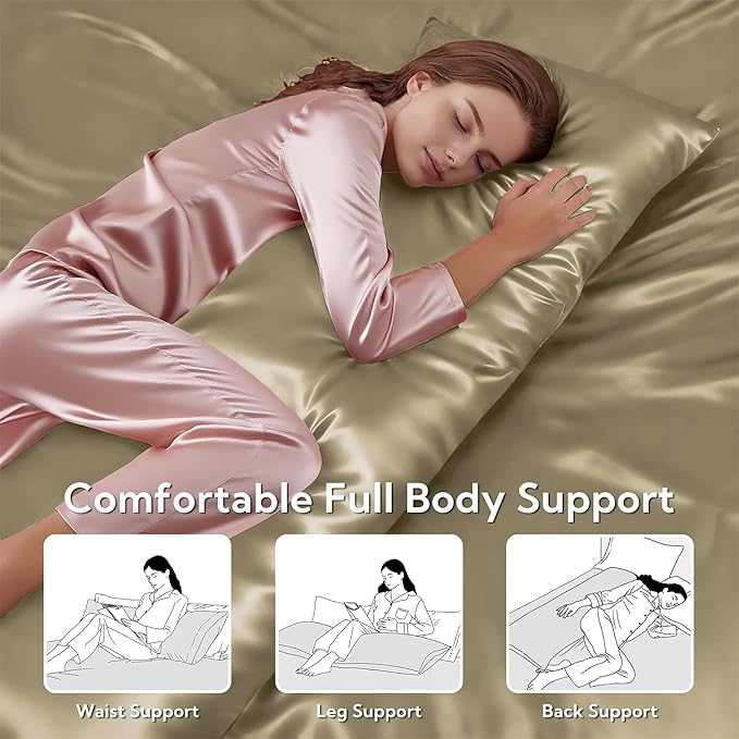 MR&HM Satin Body Pillow Cover, Soft and Breathable Body Pillow Case with Envelope Closure, Cooling and Silky Long Pillowcase for Hair and Skin,Grey (20x54, Golden Bronze) - Bloomnest