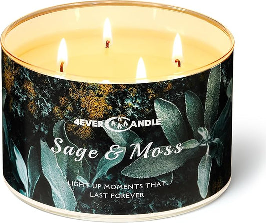 4-Wick Scented Candle - 18oz Soy Wax Blend Candle Over 50Hrs Long-Lasting Fragrance, Home Decor and Housewarming Gifts, Sage & Moss - Bloomnest