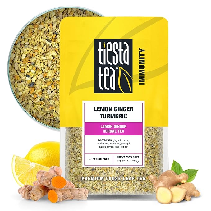 Tiesta Tea - Lemon Ginger Turmeric, Loose Leaf, Lemon Ginger Herbal Tea, Premium Blend, Non Caffeinated Herbal, Make Hot or Iced Brews Up to 25 Cups, 2.5 Ounce Resealable Pouch - Bloomnest
