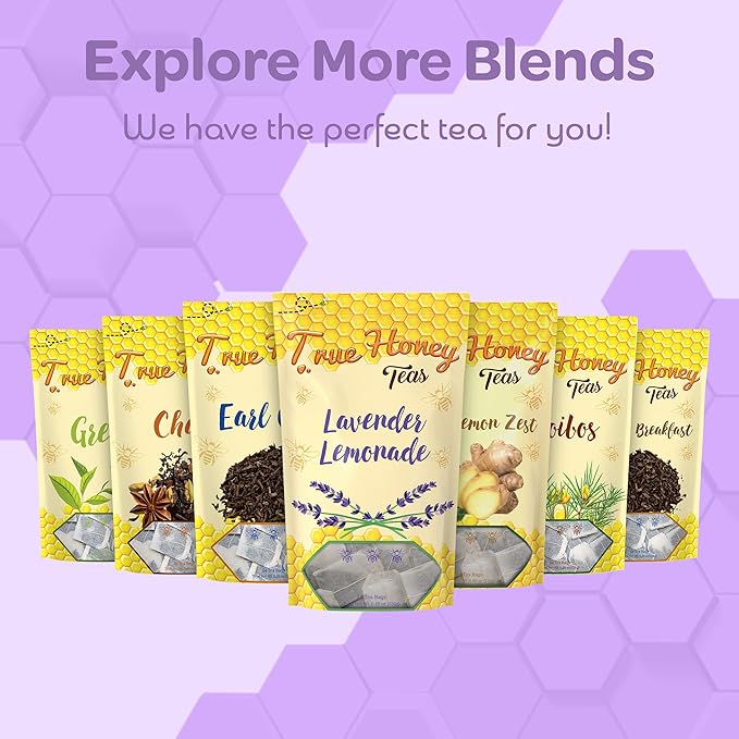 True Honey Lavender Lemonade Tea Bags - Tranquil Tea for Sleep, Stress Relief and Calm - All Natural Organic Lemon Myrtle Herbal Caffeine-Free Blended with Honey Crystals - 24 Count - Bloomnest