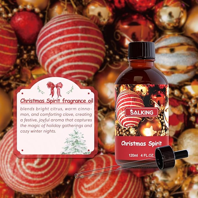 SALKING Christmas Spirit Fragrance Oil, 120ml (4 Fl Oz) Premium Essential Oils for Diffuser, Candle Scents for Candle Making, Soap Making Supplies, Diffuser Oil Scents, Holiday Gifts - Bloomnest