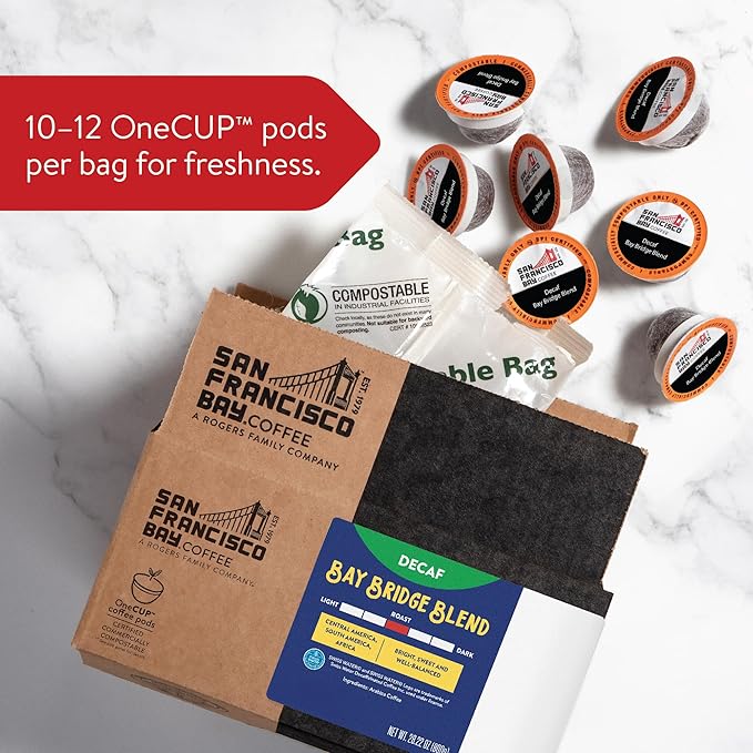 San Francisco Bay Compostable Coffee Pods - DECAF Bay Bridge Blend (80 Ct) K Cup Compatible, Medium Roast, Swiss Water Processed - Bloomnest
