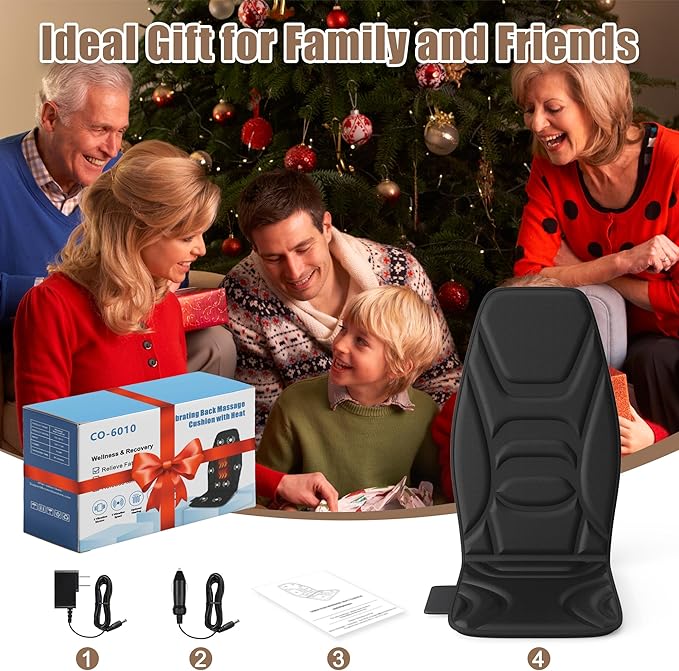 Portable Back Massager with Heat & Vibration - Deep Tissue Pain Relief for Shoulder, Back, Lower Back and Thighs - Office Chair Massage Pad, Ideal Gift for Men and Women - Bloomnest
