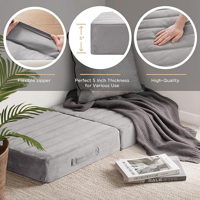 Codi Floor Cushions for Adults, Large Meditation Pillows with Thick Foam and Soft Tufted Covers, Washable Square Seating for Couch and Yoga Sitting, 22×22×5 inch Grey