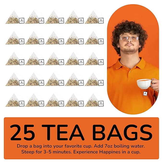 BREWIX, Sweet Orange Hibiscus Tea Bags (25 Pyramid Tea Bags) Caffeine-Free Herbal Tea | Ginger, Hibiscus, Spearmint, Rosehip, Turmeric | Supports Daily Balance & Calm | For Health & Wellbeing | Iced and Hot - Bloomnest