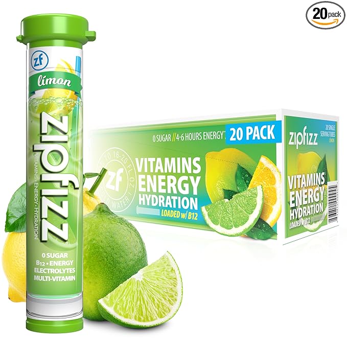 Zipfizz Daily Energy Drink Powder, Limon, 20 Pack | 3-in-1 Sustained Energy, Rapid Hydration, and Essential Vitamins | Sugar-Free | Electrolyte Powder | Contains Vitamin B-12 & Antioxidants - Bloomnest