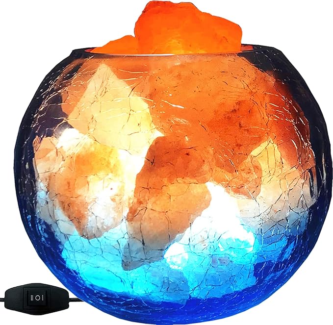 USB Himalayan Salt Lamp, Salt Rock Lamp with Natural Salt Chunks Bring Visual Impact of Ice and Fire to you, Used for Desk, Bedroom, Living Room and Gift - Color Changing + Warm Light Mode - Bloomnest