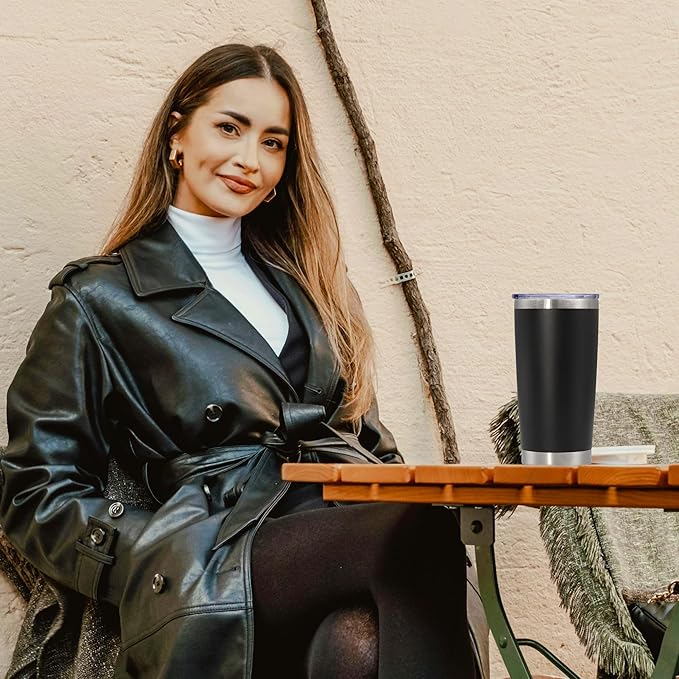 20 oz Tumbler with lid Double Wall Vacuum Insulated Tumblers Stainless Steel Coffee Mug Travel Coffee Tumbler Powder Coated Tumbler Cup Keep Hot&Cold - (Black 6 Pack)