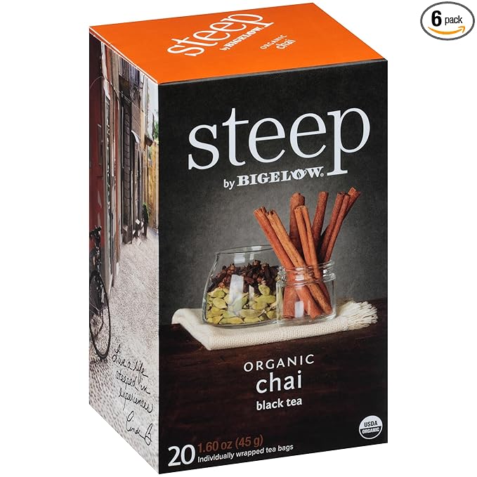 steep by Bigelow Organic Chai Black Tea, Caffeinated, 20 Count (Pack of 6), 120 Tea Total Bags - Bloomnest