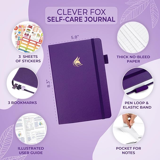 Clever Fox Self-Care Journal – Daily Reflection Notebook – Mental Health & Personal Development Planner, Meditation & Mood Log, A5 (Purple) - Bloomnest