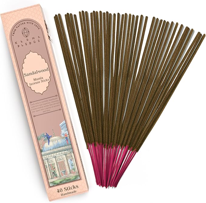 Incense Sticks, Sandalwood Incense, Made with Natural Ingredients, Hand Rolled Aromatic Masala, 40 Stick Pack, 45-60 Minute Burn Time, Best for Home Fragrance, Meditation, Yoga, Spiritual Healing KARMAPLEDGE