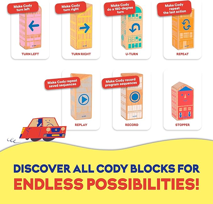 Cody Block Starter Set, Educational Wooden Building Blocks Coding and Car STEM Toys for Preschool Kids Ages 4+, Screen Free - Bloomnest