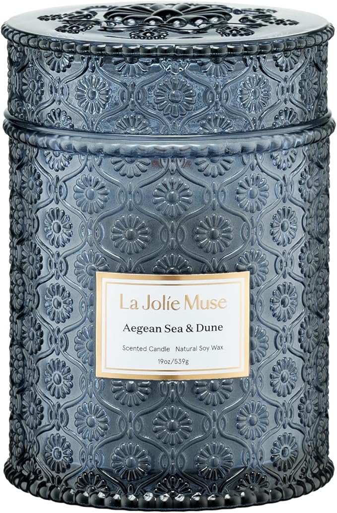 LA JOLIE MUSE Aegean Sea & Dune Candle –Cool Water, White Florals & Warm Amber | 19 oz Large Wooden Wick Candle | Natural Soy Wax | 90 Hours Clean Burn | Gift-Ready for Hosts & Gatherings - Bloomnest
