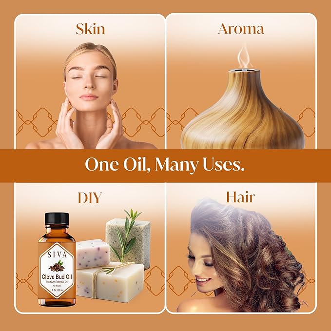 Siva Clove Bud Essential Oil - 1 Fl Oz – 100% Natural Clove Bud Oil - for Diffuser, Face, Skin Care, Aromatherapy, Hair Care, Scalp and Body Massage - with Dropper - Bloomnest
