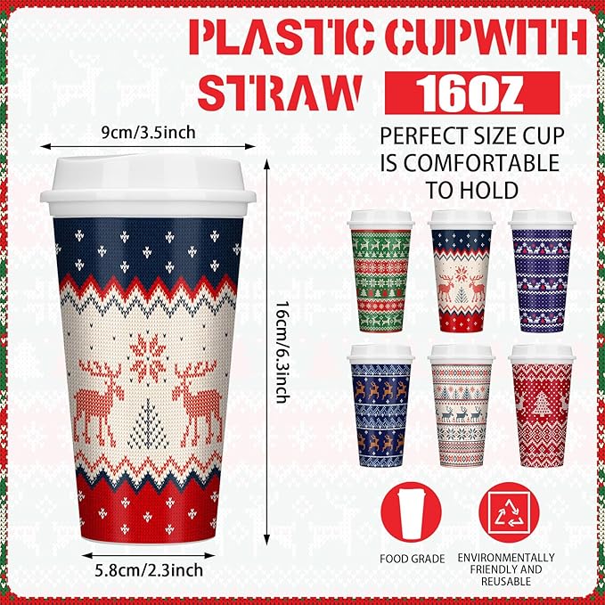 Pickmesh 12 Pack Christmas Coffee Cups Gifts Bulk 16 oz Reusable Coffee Cup Tumblers with Lid Plastic Cups Travel Mug Thank You Gifts for Women Coworkers Holiday Drinks - Bloomnest