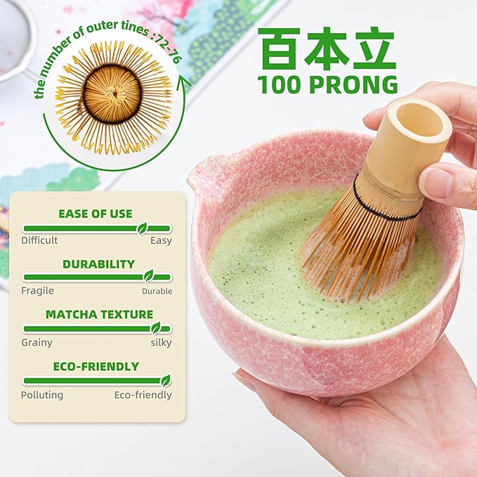 TEANAGOO Matcha Whisk Set,7 Pcs Matcha Set Pink,Ceremony Matcha Kit,Matcha Tea Set for Making Latte,Ceramic Bowl(chawan) whith Spout and Whisk,Gift for Matcha Lovers - Bloomnest
