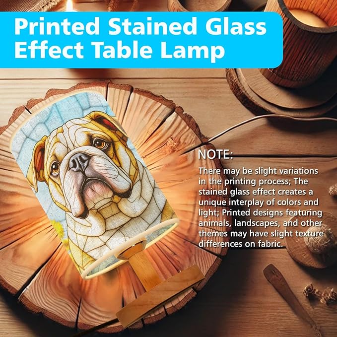 Bulldog Table Lamp LED 3-Color Pressed Bedside, Dog Shade Lamp with Wood Base for Bedroom Living Room Desk Office - Bloomnest
