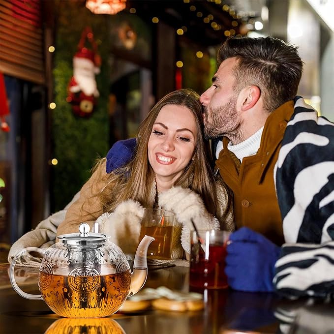 Amzcku 50OZ/1500ml Vintage Glass Teapot with Removable Infuser – Stovetop Safe, Borosilicate Glass Tea Kettle for Blooming & Loose Leaf Tea