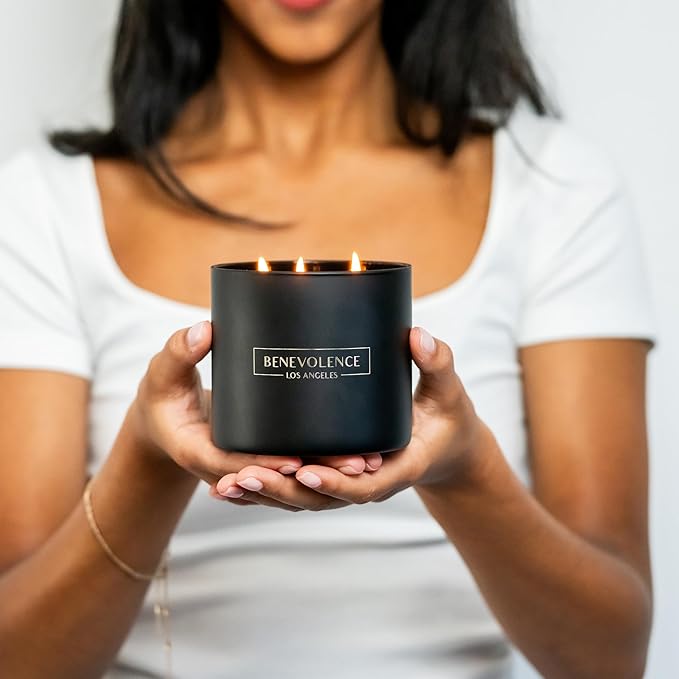 Benevolence LA 3 Wick Candle, Charcoal Large Scented Candle | Soy Candles | Holiday Candle Gifts for Women and Men | Home Fragrance | Aromatherapy | Bathroom Freshener 14.5 Oz, 45 Hour Burn - Bloomnest